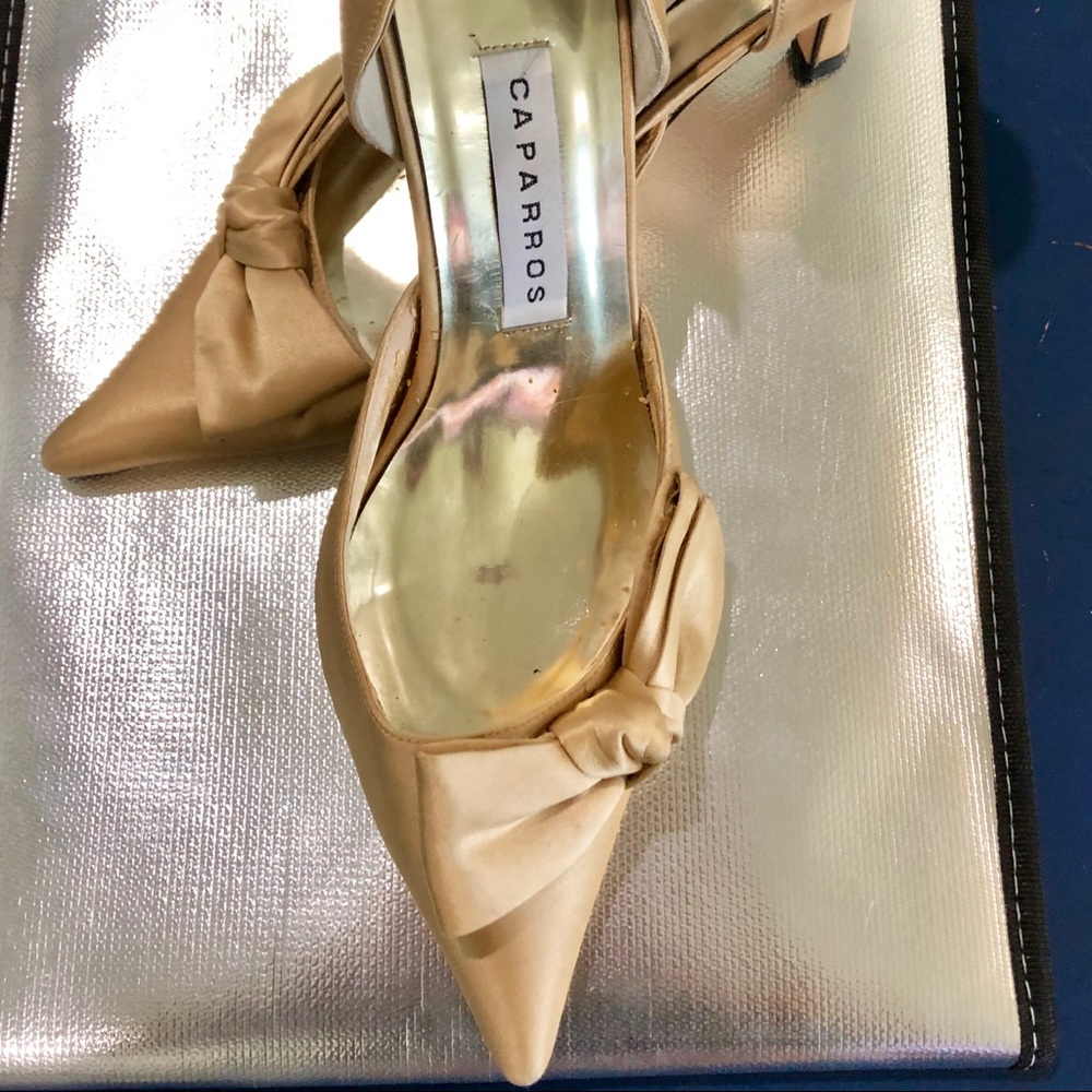 Pale yellow heels - fabric covered size 7